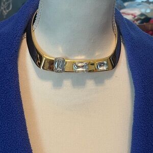 Gold-Tone Crystal-Accented Chunky Choker Necklace